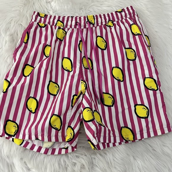 Mr. Swim Swim Mr Swim Mens Large Pink Striped Lemon Swim Shorts